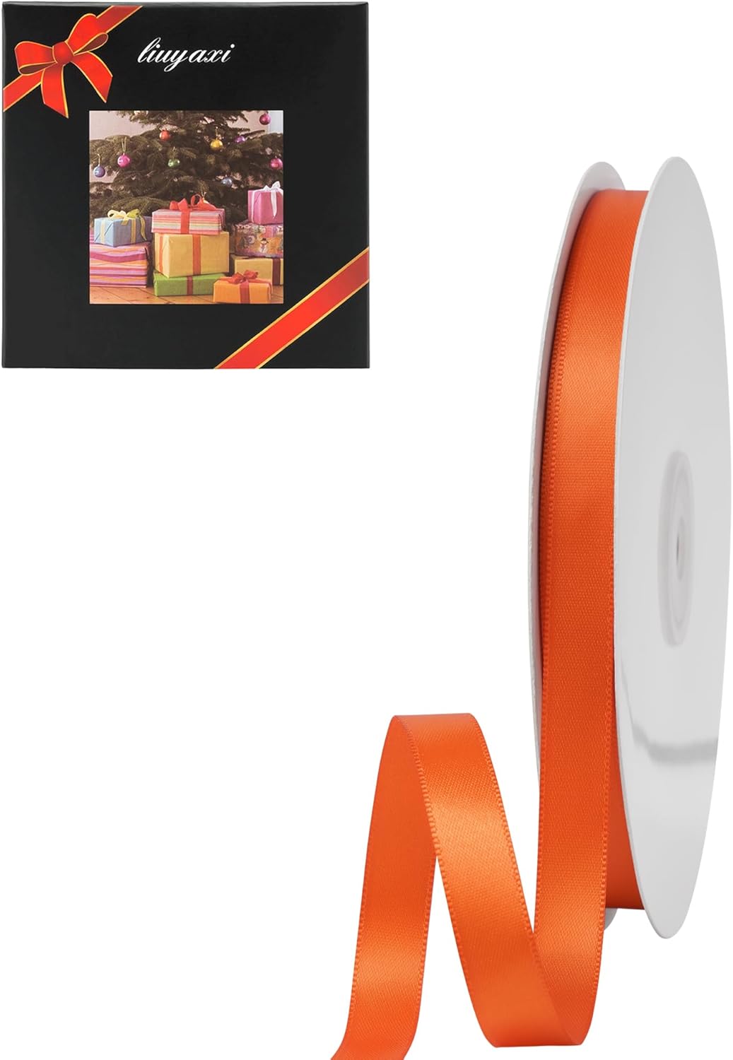 LIUYAXI Torrid Orange Double Faced Satin Ribbon, 3/8" X Continuous 25 Yards, Ribbons Perfect for Gift Wrapping Bows Bouquet Wedding Decor DIY Craft and More