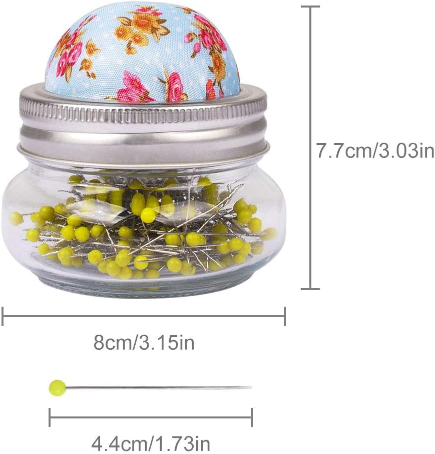 eZAKKA Pin Cushion, Sewing Pins for Sewing with Needle Pin Holder and Glass Bottle 200 Pieces Pearl Needles Quilting Pin Cushion Kit