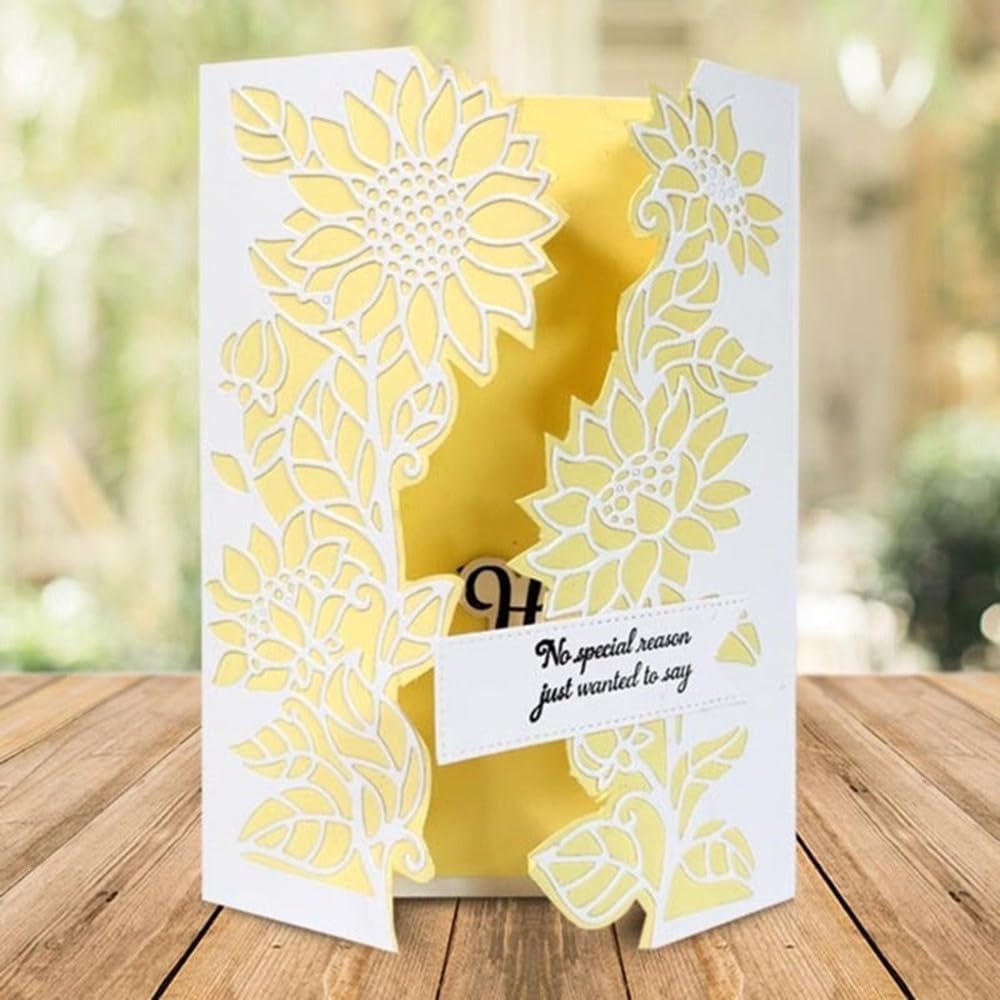 Lapoo Metal Cutting Die for Scrapbooking, 3D Backgrounds Frame New Cutting Dies DIY Album Card Making Decor Paper Craft Metal Die Cuts Party Wedding Decorations (Leaf-Turning Sunflower 7.2 x 5.2 in)