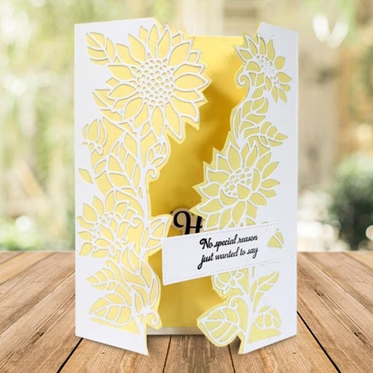 Lapoo Metal Cutting Die for Scrapbooking, 3D Backgrounds Frame New Cutting Dies DIY Album Card Making Decor Paper Craft Metal Die Cuts Party Wedding Decorations (Leaf-Turning Sunflower 7.2 x 5.2 in)