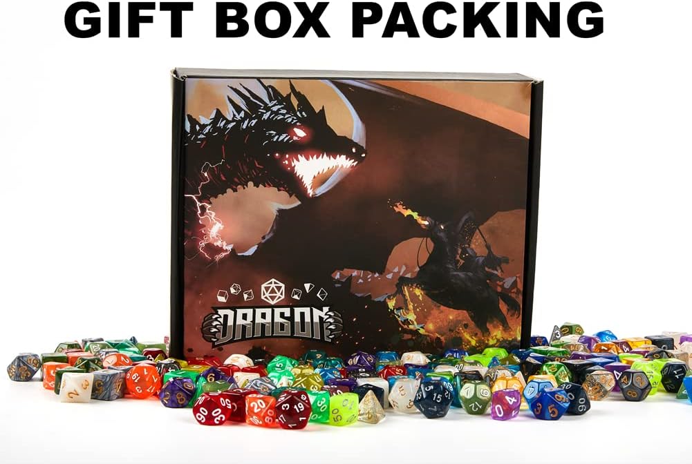 DND Dice Set 42 Pcs Polyhedral Dungeons and Dragons Rolling Dice for D&D RPG MTG Table Games Dice Bulk with Colorful Drawstring Bags and Dice Tray (Single)