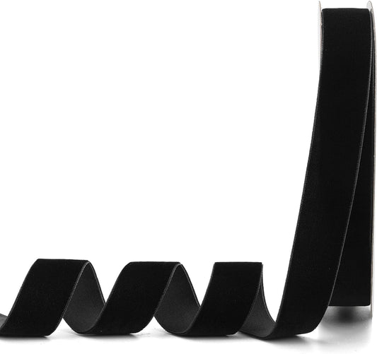 Black Velvet Ribbon,1" W x 20Yd Single Face,Great for Gift Wrapping,Hair Bows,Handmade Craft and Christmas,Wedding Decoration (1" Black)