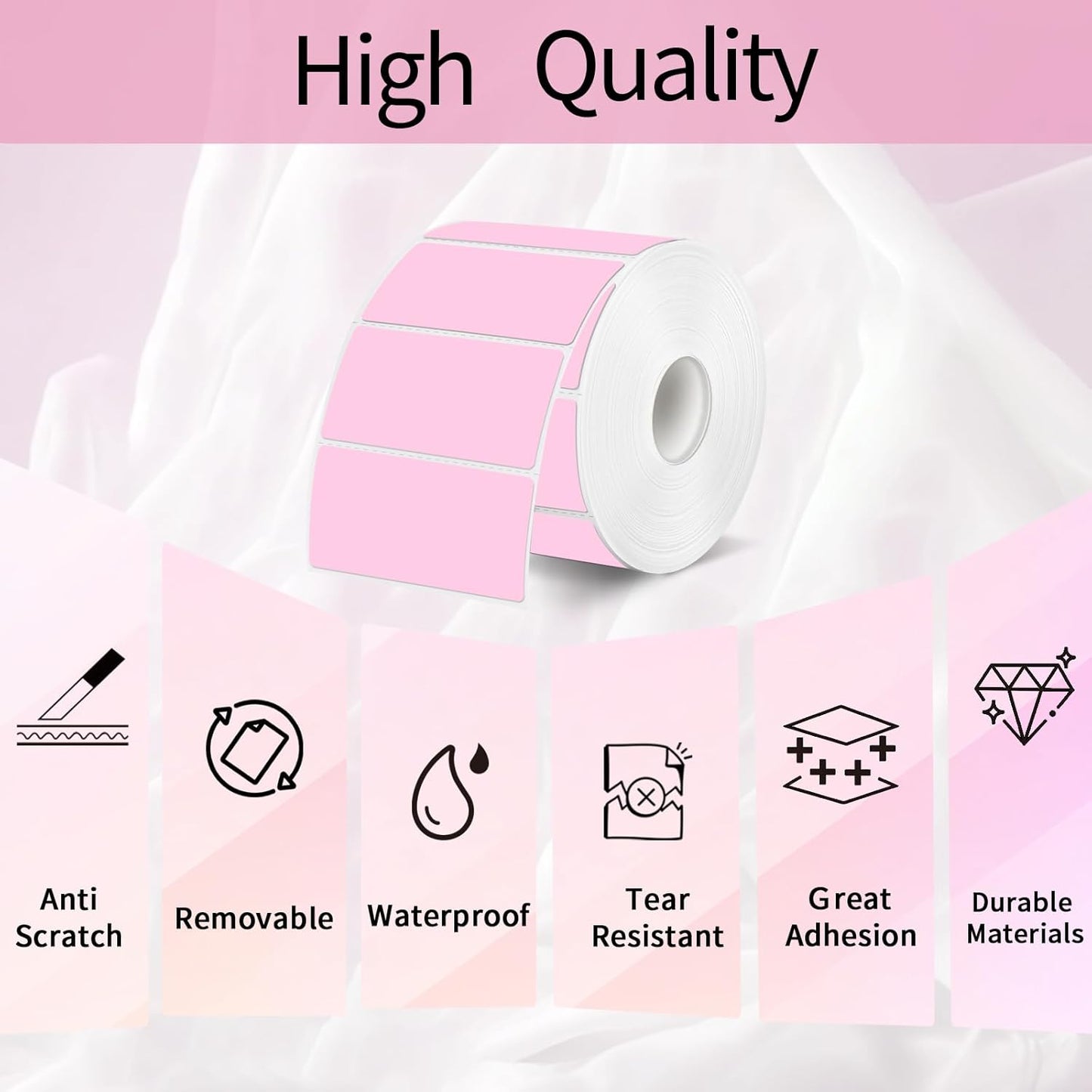 2x1 Inch Thermal Labels, Pink Thermal Printer Stickers, Waterproof Self-Adhesive Shipping Label Printer Sticker for Barcode, Name, Address, 300 Labels/Roll