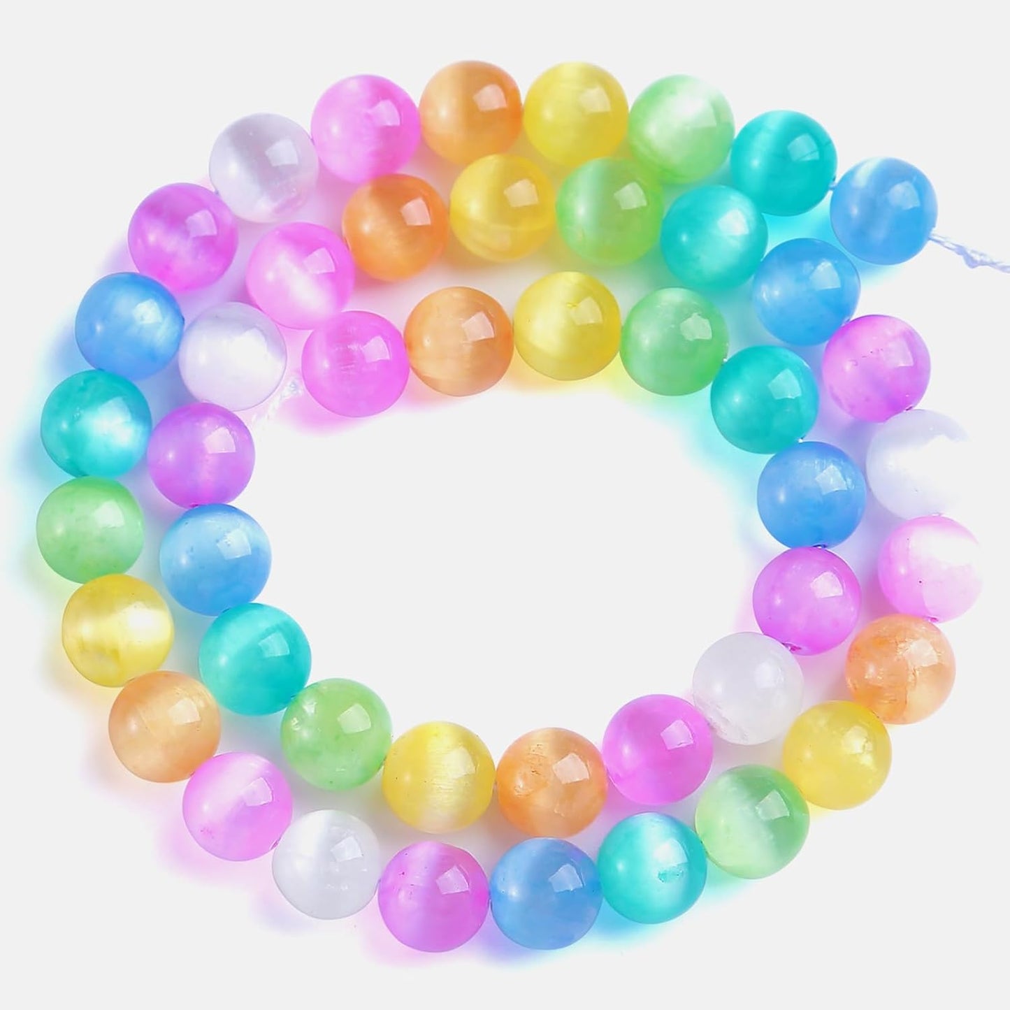 4MM 180pcs Mixed Color Selenite Gypsum Beads Natural Stone Round Loose Beads for Jewelry Making DIY Bracelet Necklace 2 Strands 32"