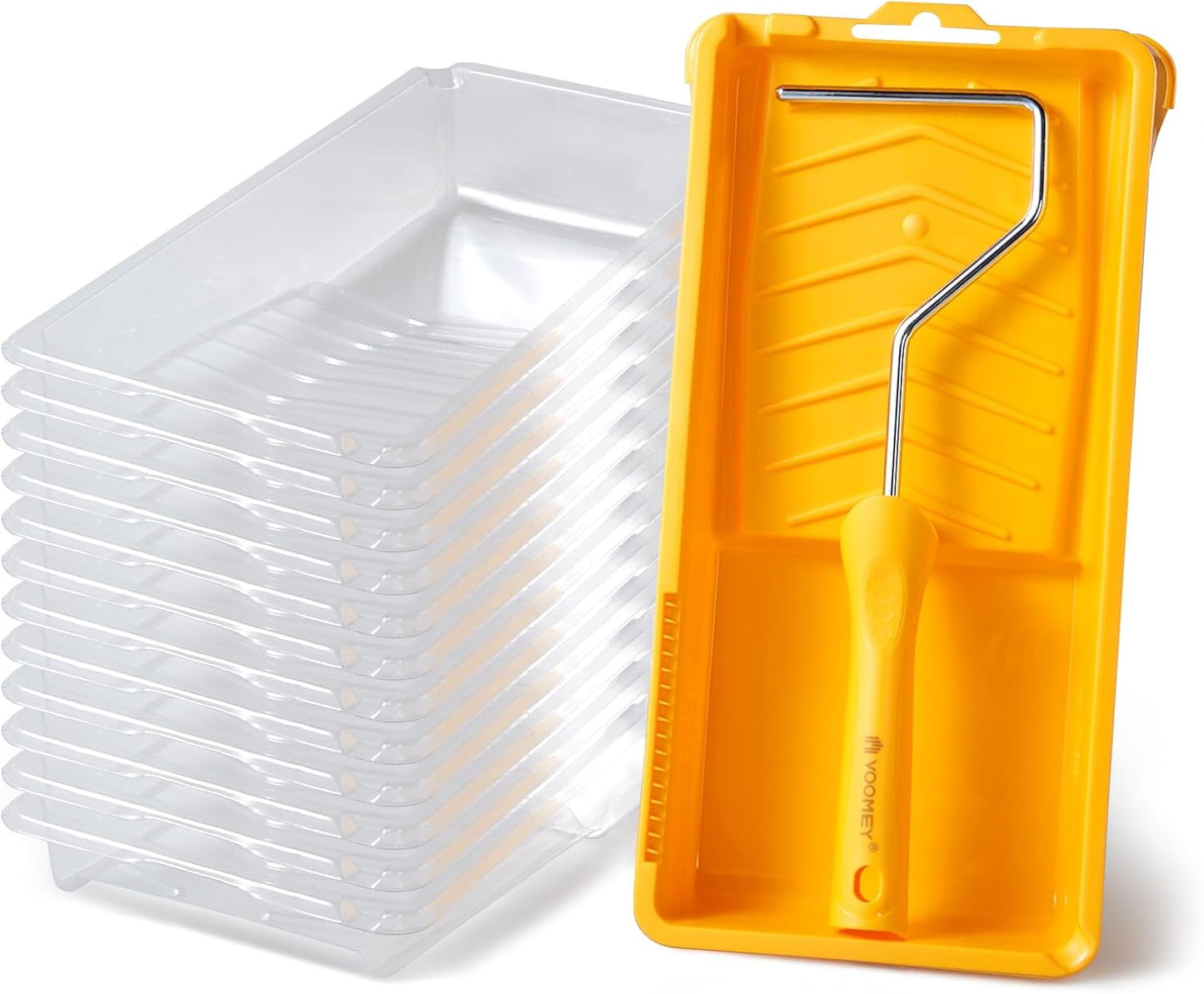 Voomey 4 Inch Paint Roller Tray - 12 Pack Plastic Liners & 1x Roller Frame, 4" Paint Tray Set, for Home Decor, Walls and Furniture Painting