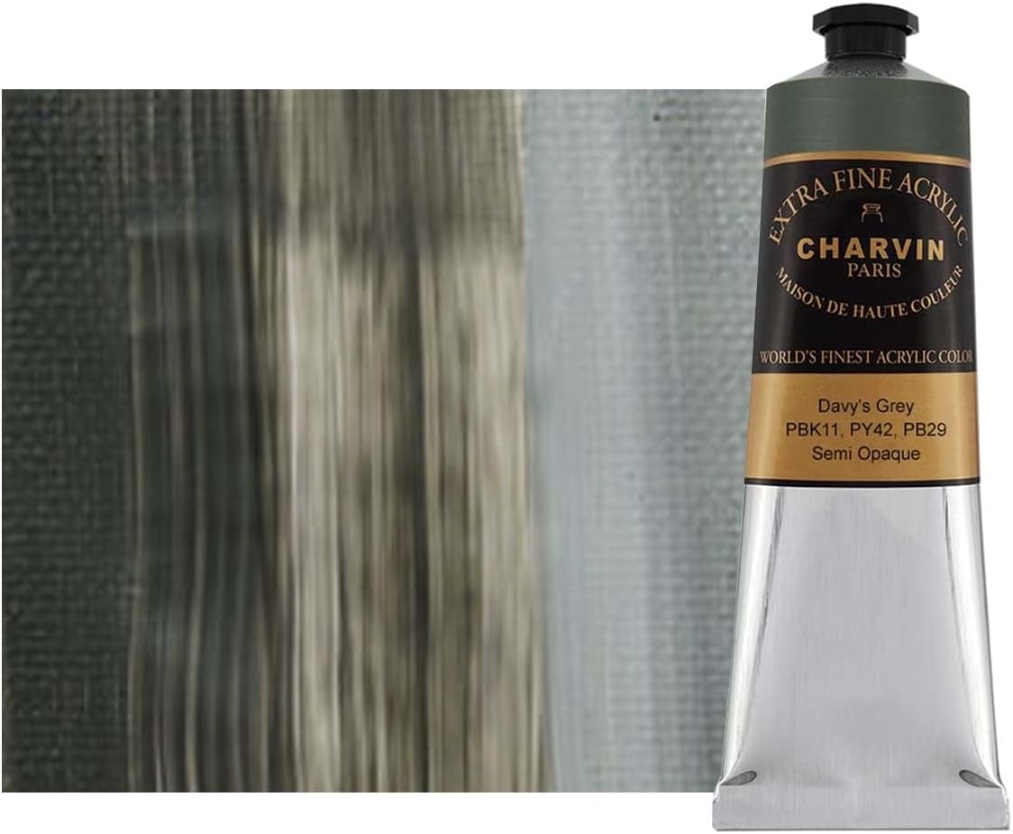 Charvin Extra Fine Professional Acrylic Paint - Davy's Grey, 60ml Tube, Triple-Milled, Lightfast Pigments, Open Stock Artist Acrylic Paints in Nature-Inspired Hues