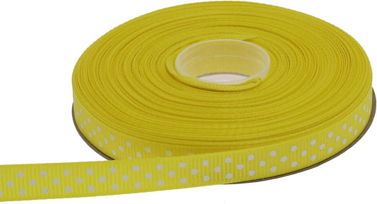 Polka Dot Grosgrain Ribbon 25 Yard Each Roll 100% Polyester (3/8", Yellow)