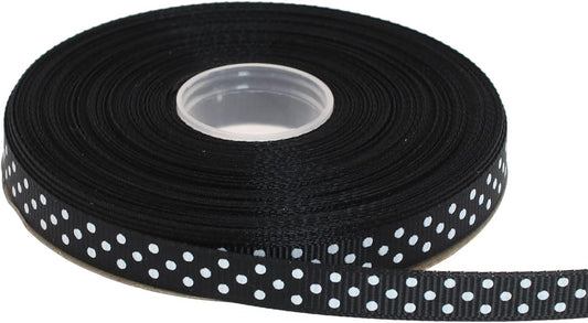 Polka Dot Grosgrain Ribbon 25 Yard Each Roll 100% Polyester (3/8", Black)