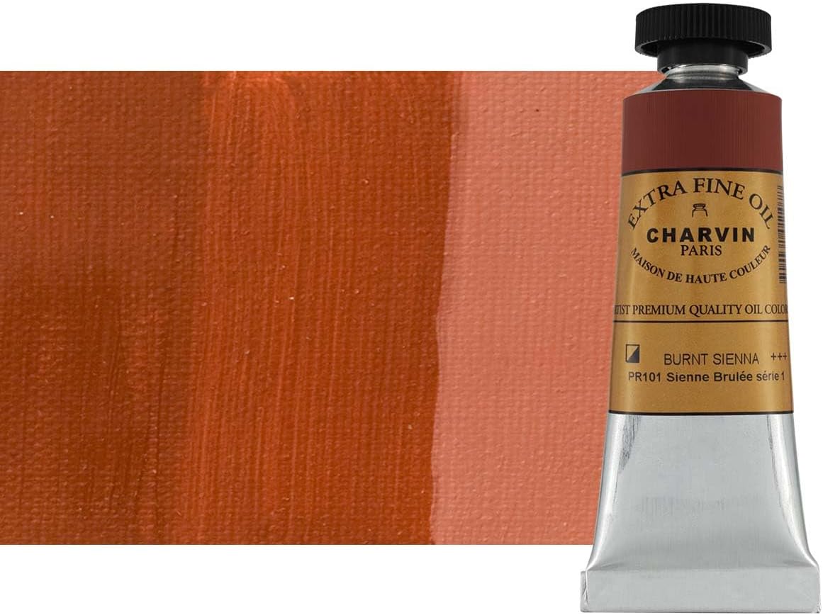 Charvin Extra Fine Oil Paint, Burnt Sienna 20 mL - Triple-Milled, Rich Texture, Poppy Oil-Based, Light-Fast, Handmade, Archival Quality