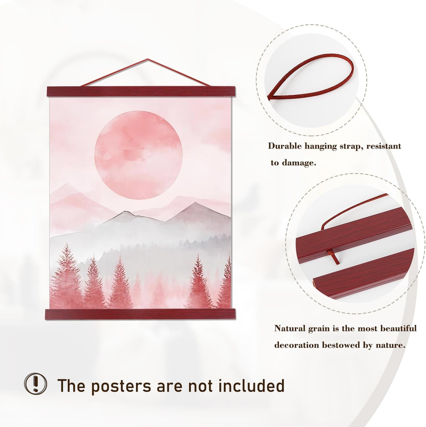 Artmag Magnetic Poster Hanger Frame, 9x24 9x12 9x11 Light Wood Wooden Magnet Canvas Artwork Print Poster Hangers Frames Hanging Kit (Mahogany, 9")