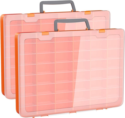 Bluedale 2 Pack 48 Grids Large Plastic Organizer Box with Adjustable Dividers, Beads Storage Containers Compartment Tackle Box Case for Crafts Hobby Small Parts Fishing Seeds Jewelry (Orange)