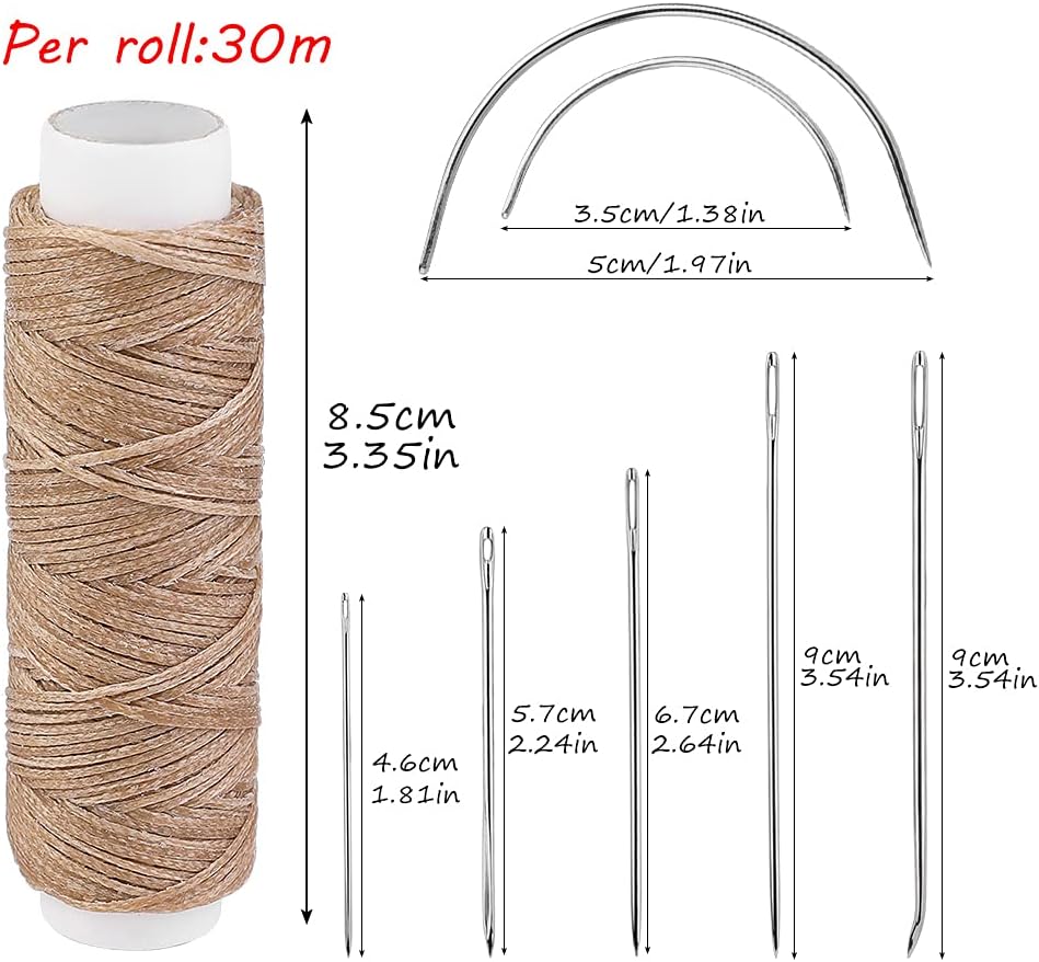 Ftyiwu Waxed Thread, Upholstery Needle and Thread 32 Yards with 7PCS Hand Sewing Needles for Home Upholstery Carpet Canvas Repair Leather Sewing (Khaki)