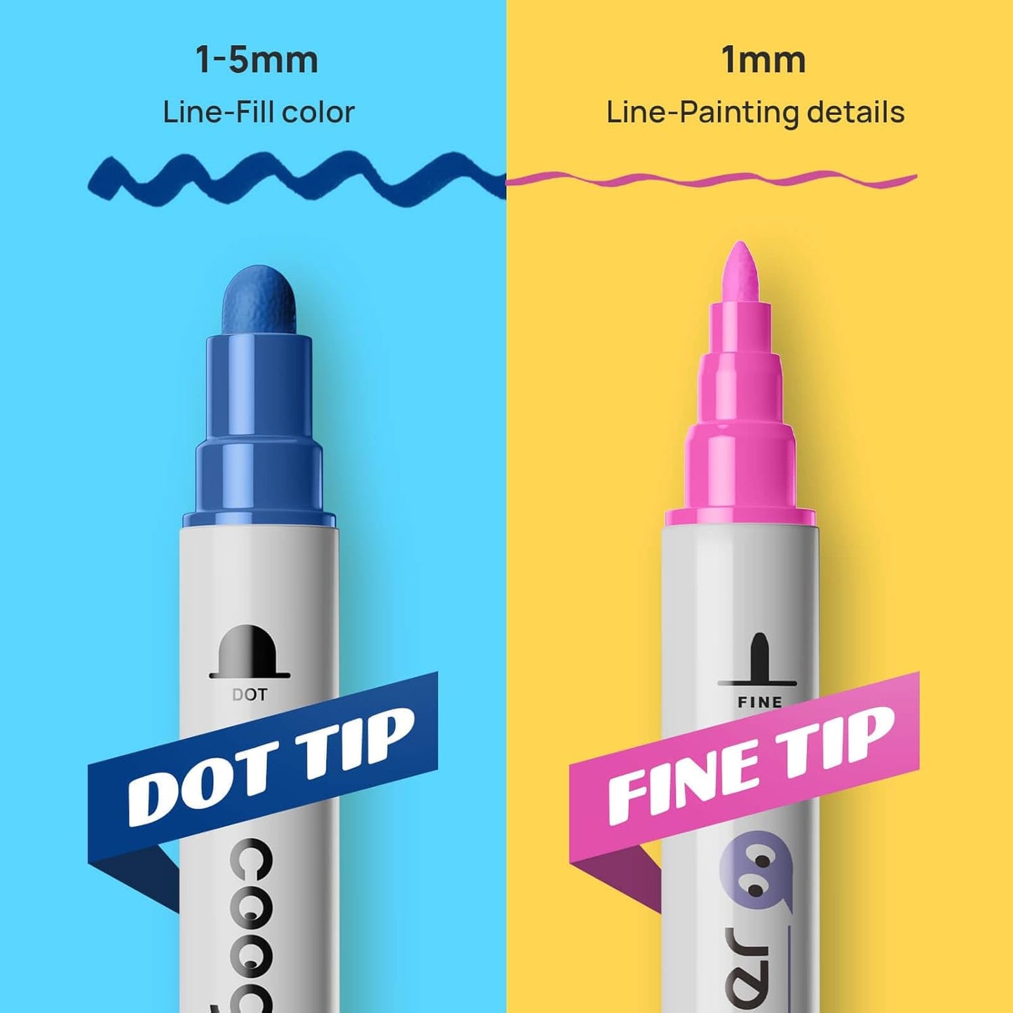 24 Dual Tip Acrylic Paint Markers, Fine Tip and Dot Tip Acrylic Paint Pens For Rock Painting, Canvas, Wood, Glass, Ceramic, Fabric, Plastic, Egg, Art Painting Supplies Kit