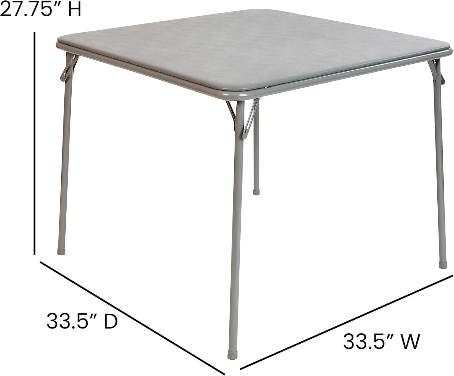 EMMA + OLIVER 33.5" Square Multipurpose Folding Card Table for 4 Players, Portable Square Folding Table with Padded Vinyl Top, Gray