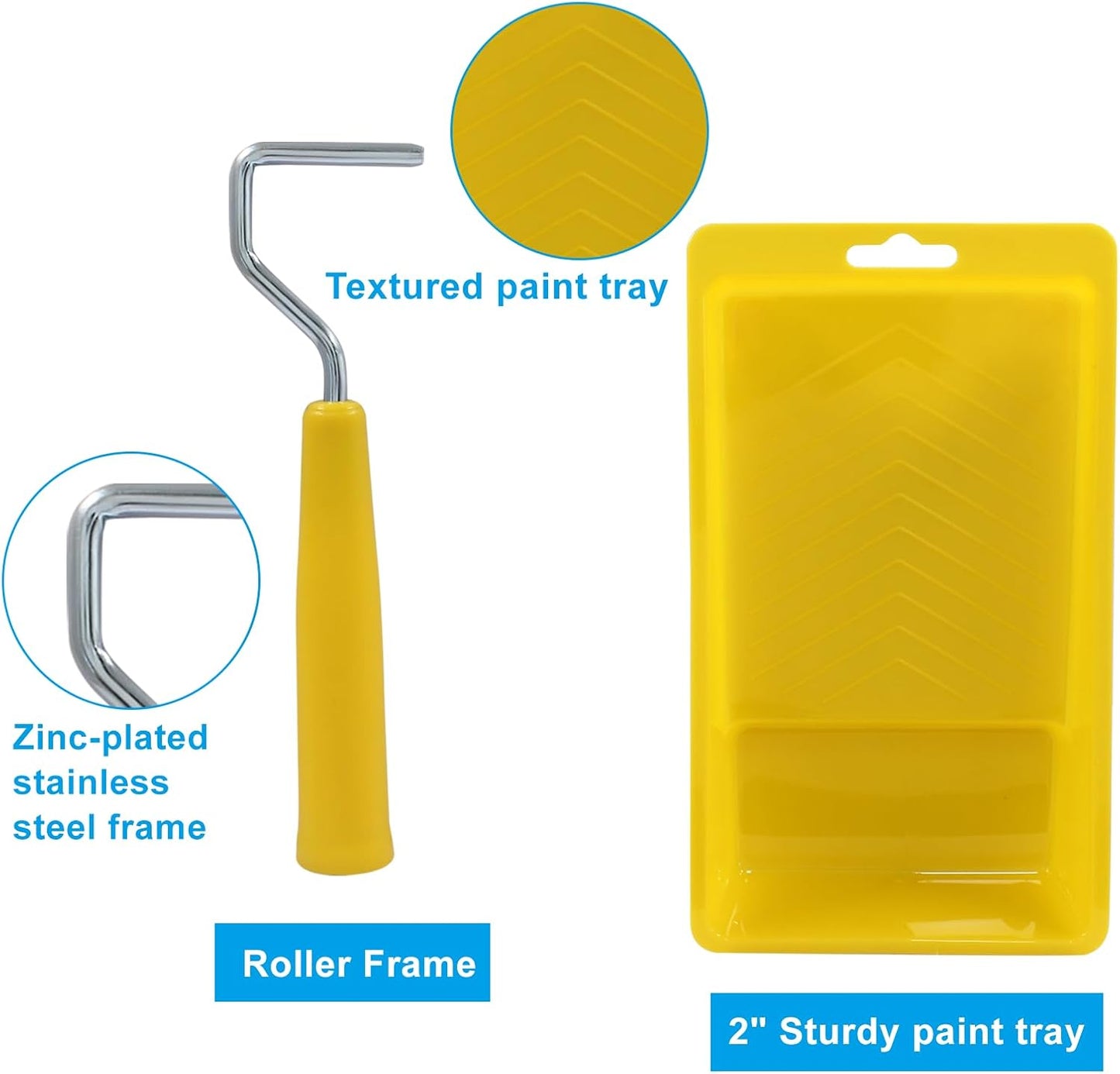Litoexpe 2 Inch Paint Roller, Mini Paint Roller Kit (Including 6 Ultra-fine Fiber Roller Covers, 1 Paint Tray, and 1 Roller Frame), Touch Up Small Paint Roller for Painting Wall, Door (Yellow)