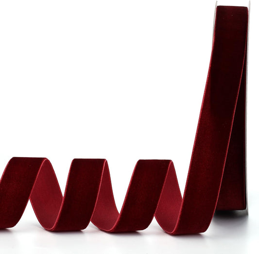 Burgundy Velvet Ribbon,1" W x 20Yd Single Face,Great for Gift Wrapping,Hair Bows,Handmade Craft and Christmas,Wedding Decoration (1" Burgundy)