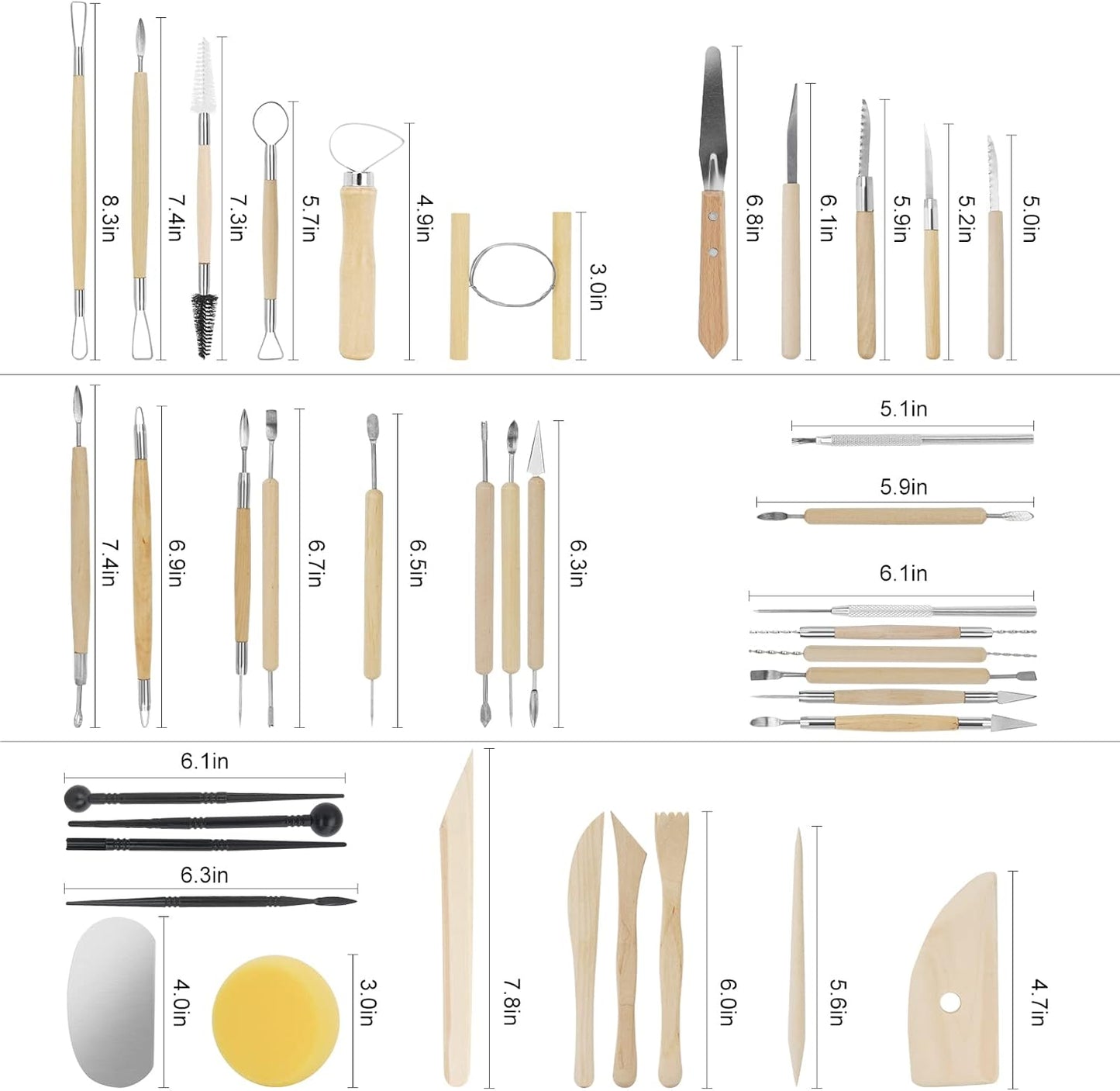 Yagugu Pottery Supplies Clay Tools for Sculpting, 39Pcs Basic Wood Ceramics Carving Polymer Clay Tool Supplies kit Supplies for Kids Adults and Artists Modeling Shaping Building for Art&Craft Gifts