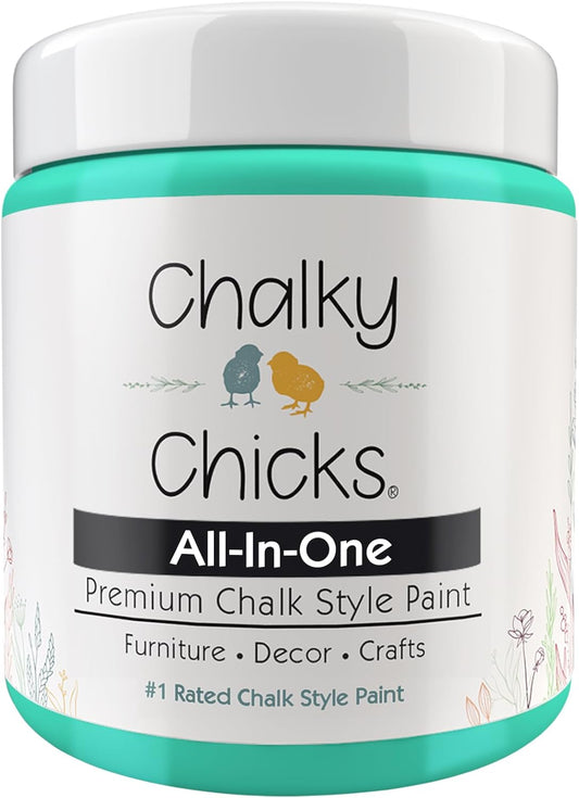 Chalky Chicks All-in-One Chalk Paint for Furniture or Cabinet - 4 Fl Oz - Matte Finish Cenote (Teal Blue) for Metal, Wood Furniture Paint - No Sanding All-in-One for Home Decor & Crafts, USA Made