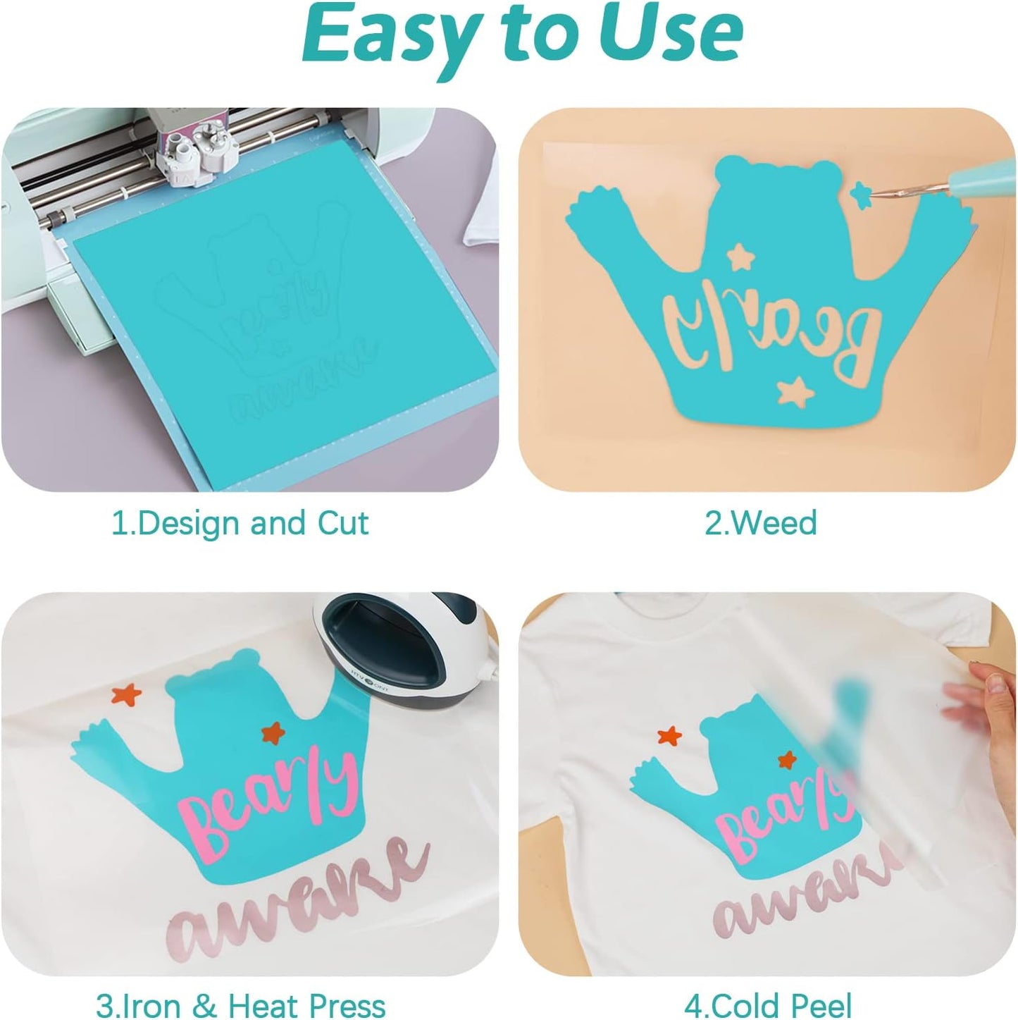 HTVRONT HTV Vinyl Rolls - 12" x 5ft Turquoise Heat Transfer Vinyl for Shirts & All Cutter Machines - Easy to Cut & Weed