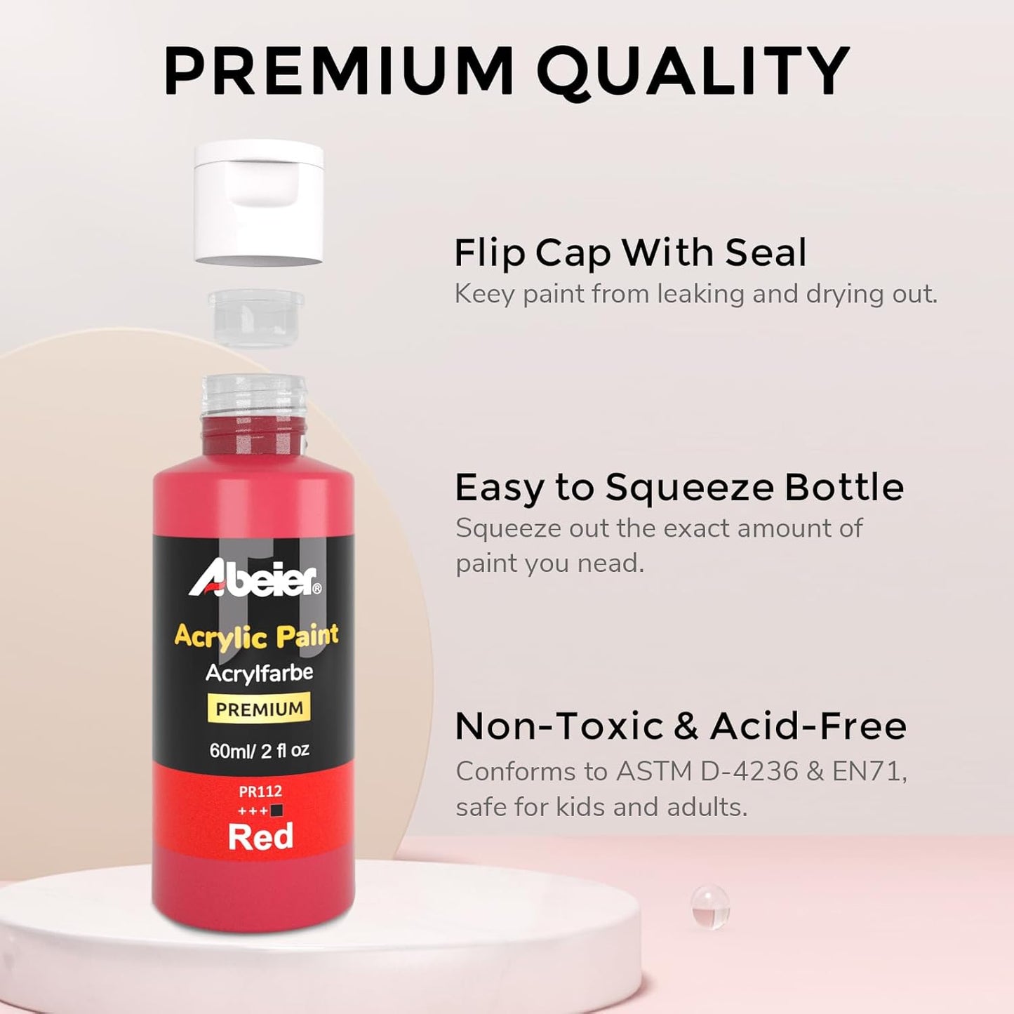 ABEIER Acrylic Paint Set, 56 Colors (2oz/60ml), Matte Finish, Waterproof, Rich Pigments, Non-Toxic Paints for Painting on Canvas Crafts Wood Ceramic, Fabric Ideal for Beginners and Students