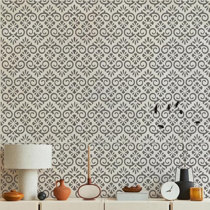 Damask Stencils for Crafts Reusable Texture Stencils Mixed Media Stencil Background Drawing Templates for Painting on Wood Wall Fabrics Crafts Furniture