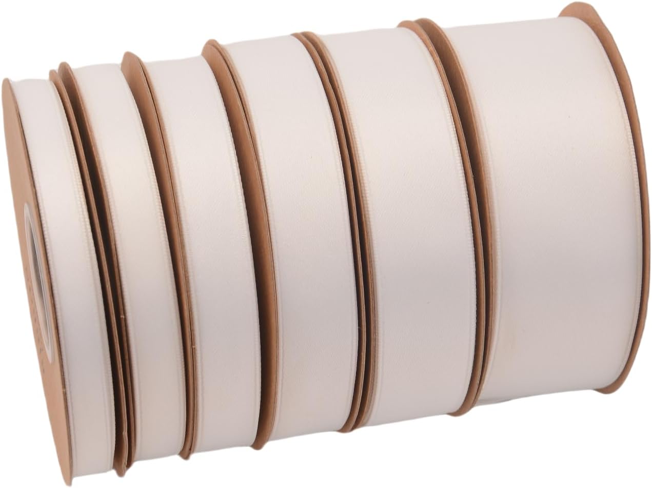 Double Side Satin Ribbon, Continuous 20 Yards,Use for Craft Bows Bouquet, Gift Wrapping, Wedding Decoration, Floral Arrangement (White, 1 inch)