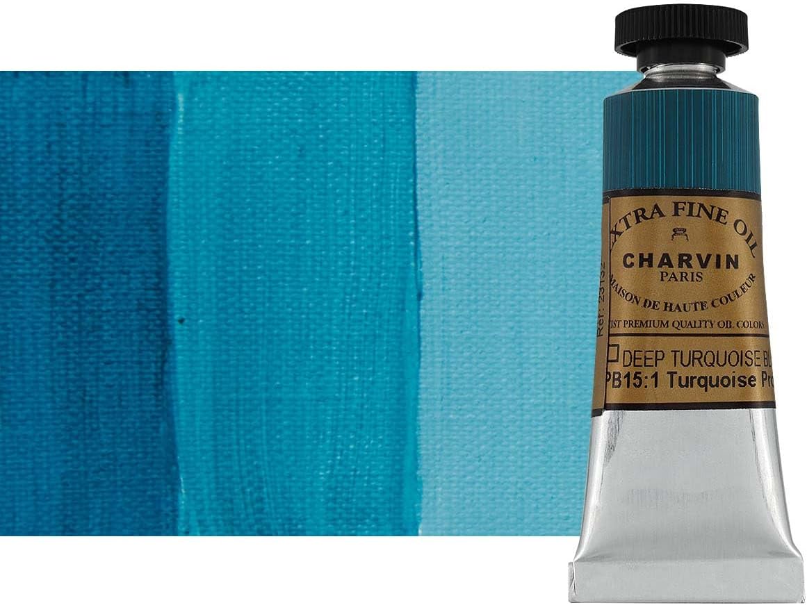 Charvin Extra Fine Oil Paint, Turquoise Deep Blue 20 ml - Triple-Milled, Rich Texture, Poppy Oil-Based, Light-Fast, Handmade, Archival Quality