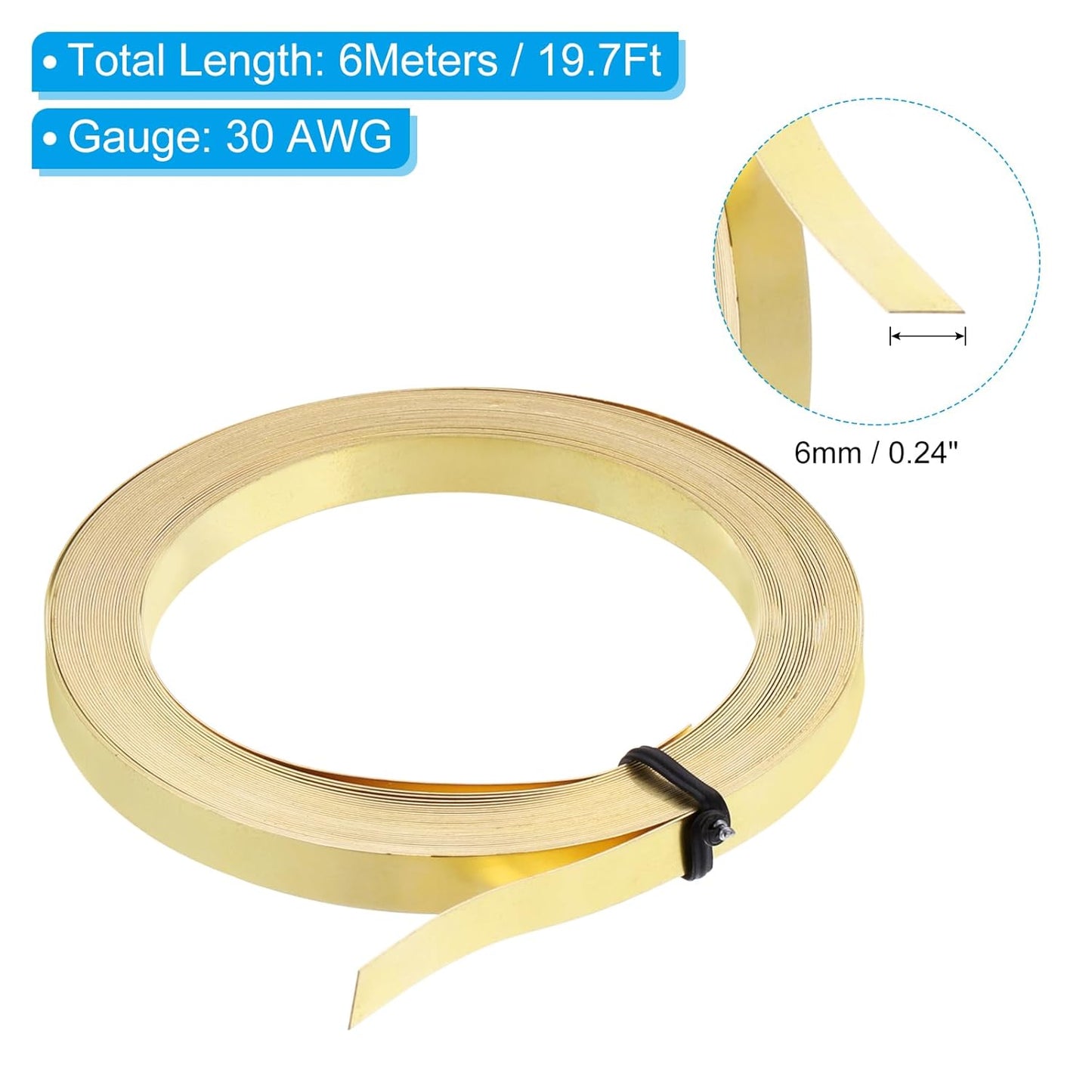 PATIKIL 19.7 Feet Brass Wire, 6mm Wide Bendable Brass Beading Wire 30 Gauge Flat Bezel for Jewelry Making DIY Sculpting Crafts