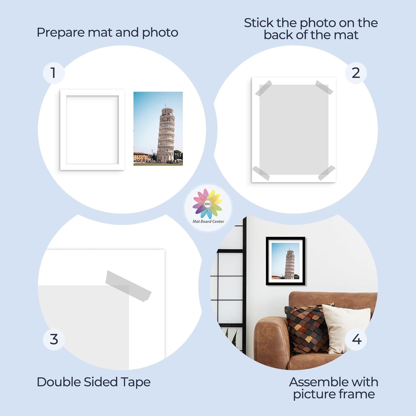 MBC Mat Board Center, 5 Pack 8x10 for 7x9 White Picture Mats Frame Mattes, Bevel Cut, Acid Free, 4-ply Thickness