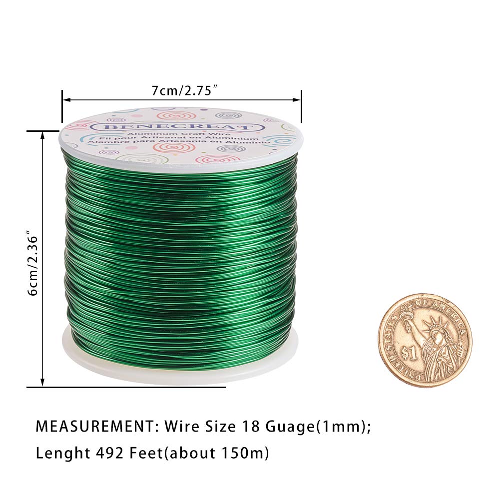 BENECREAT 12 17 18 Gauge Aluminum Wire (18 Gauge,492 FT) Anodized Jewelry Craft Making Beading Floral Wire for Halloween Christmas Frame Handicraft Making, Green