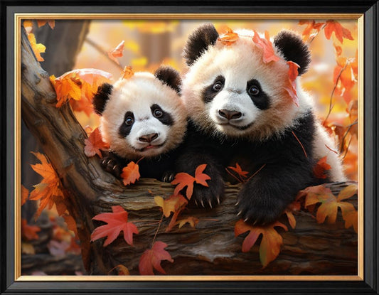 Leczany Cross Stitch Stamped Kit for Adults or Kids - Two Little Pandas | DIY Embroidery Starter Patterns Craft Kit Needlepoint for Beginner | 11CT, 3 Strands | 16.9x13 inches