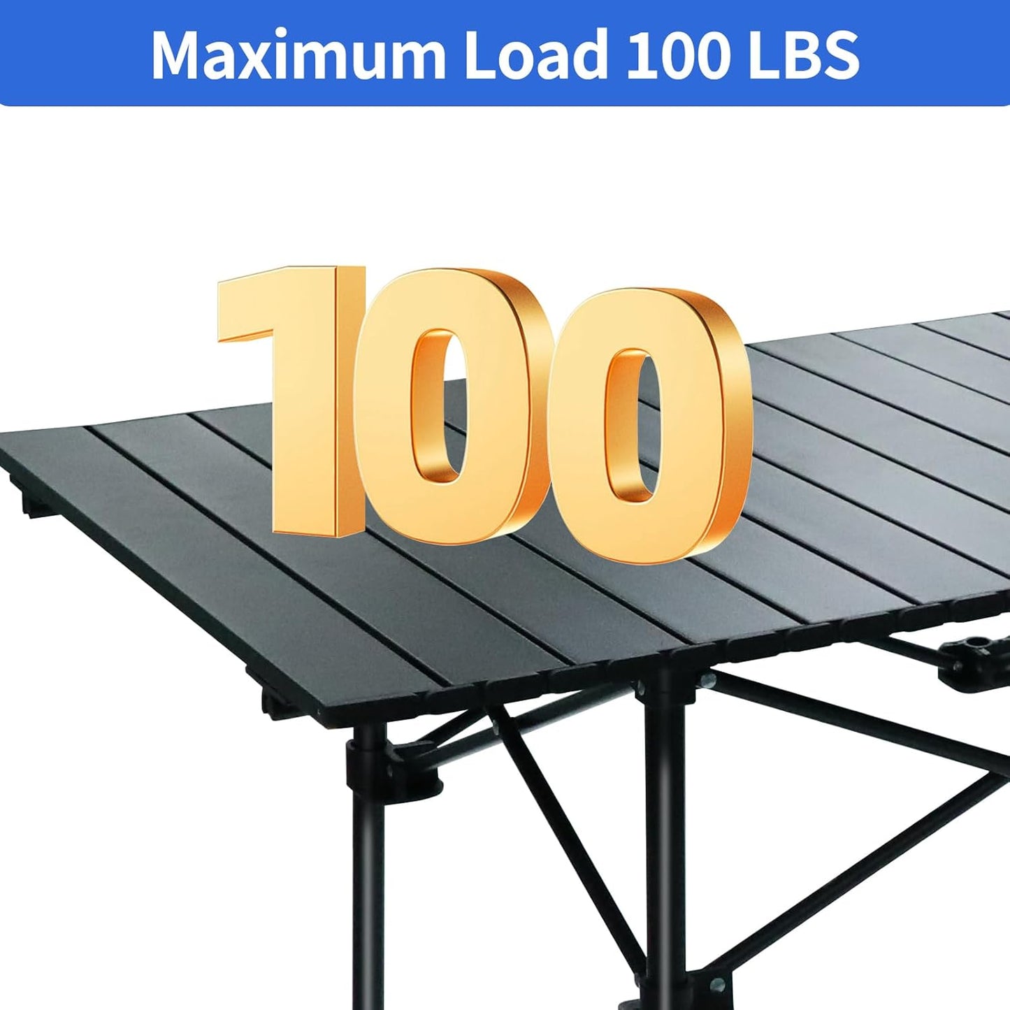 Camping Table 4Ft Folding Table Folding Picnic Aluminum Roll up Camp for Outdoor Beach Grill BBQ Travel Black