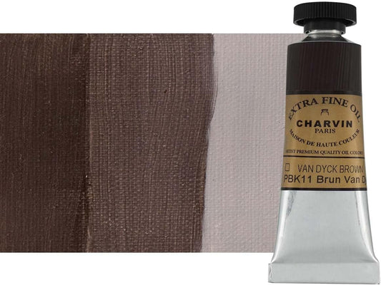 Charvin Extra Fine Oil Paint, Van Dyck Brown 20 ml - Triple-Milled, Rich Texture, Poppy Oil-Based, Light-Fast, Handmade, Archival Quality