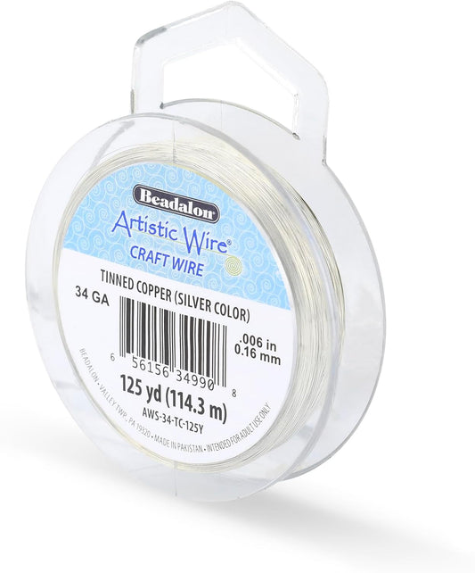 Artistic Wire, 34 Gauge Tarnish Resistant Tinned Copper Craft Wire, 30 yd