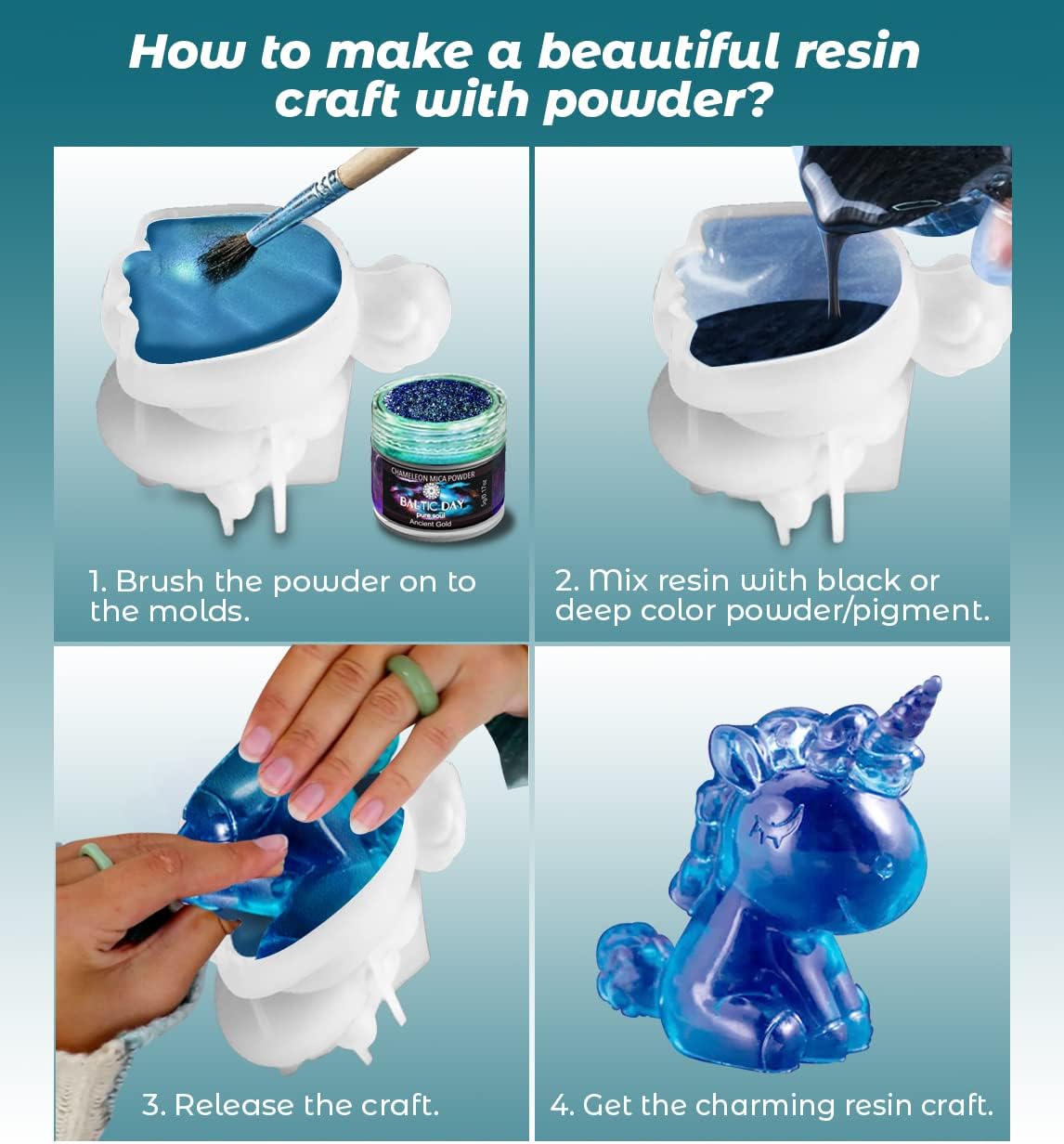 BALTIC DAY - Chameleon Mica Powder, 16 Jars of Color Shift Mica Powder Set - Epoxy Resin Color Pigment - Chameleon Powder - Holographic Mica - Resin Pigment