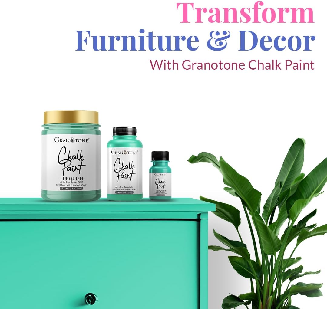 GRANOTONE Chalk Paint for Furniture, Matt-Finish Water-Based Acrylic Paint for Wood, Walls, Metal, Glass, Paper, Fabric Canvas, Maximum Coverage Chalk Paint for Kids & Adults, 250 Ml (TURQUISH)