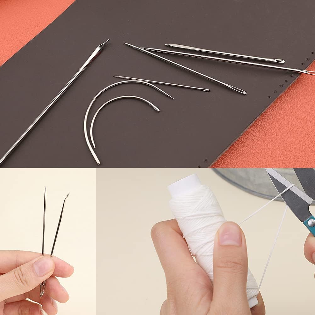 Ftyiwu Waxed Thread, Upholstery Needle and Thread 32 Yards with 7PCS Hand Sewing Needles for Home Upholstery Carpet Canvas Repair Leather Sewing (White)