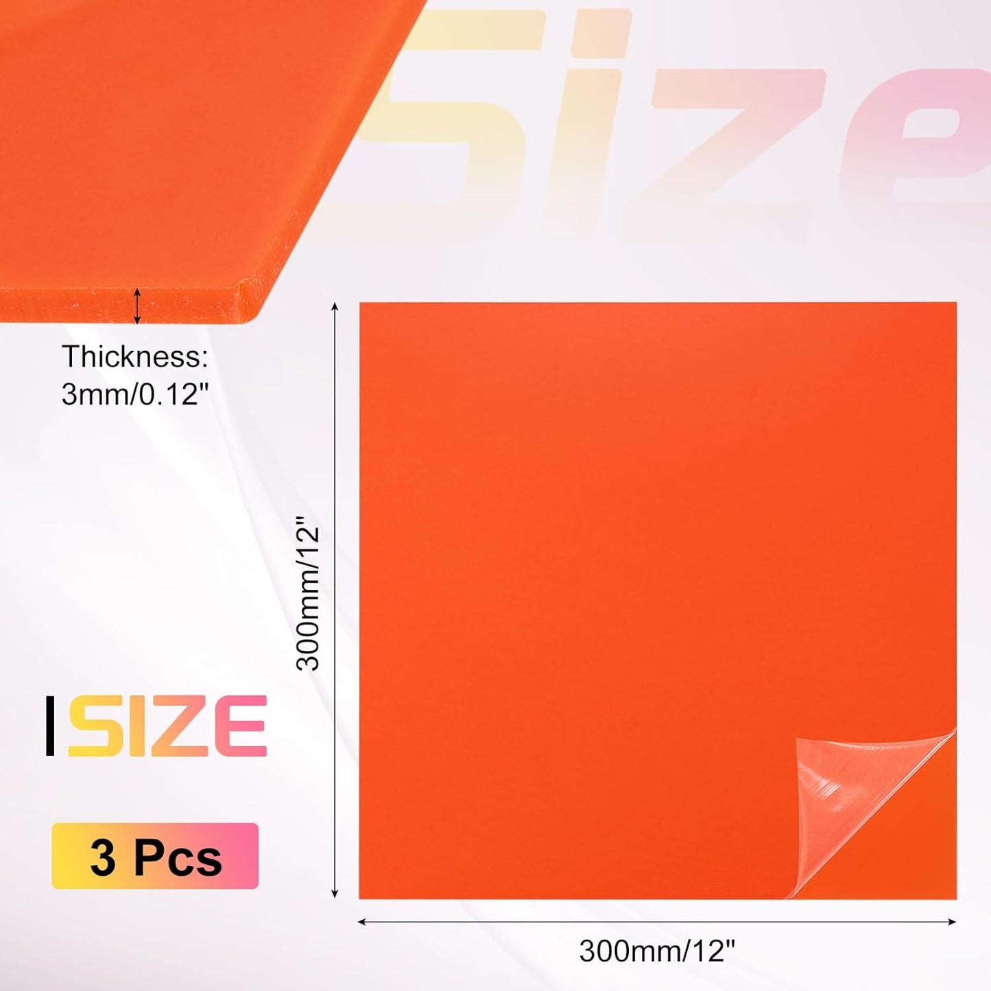 uxcell 3Pcs Acrylic Sheets 12x12 Inch Acrylic Panel 1/8 Inch-3mm Plastic Board for Picture Frames Sign Holders DIY Display Projects Craft, Orange
