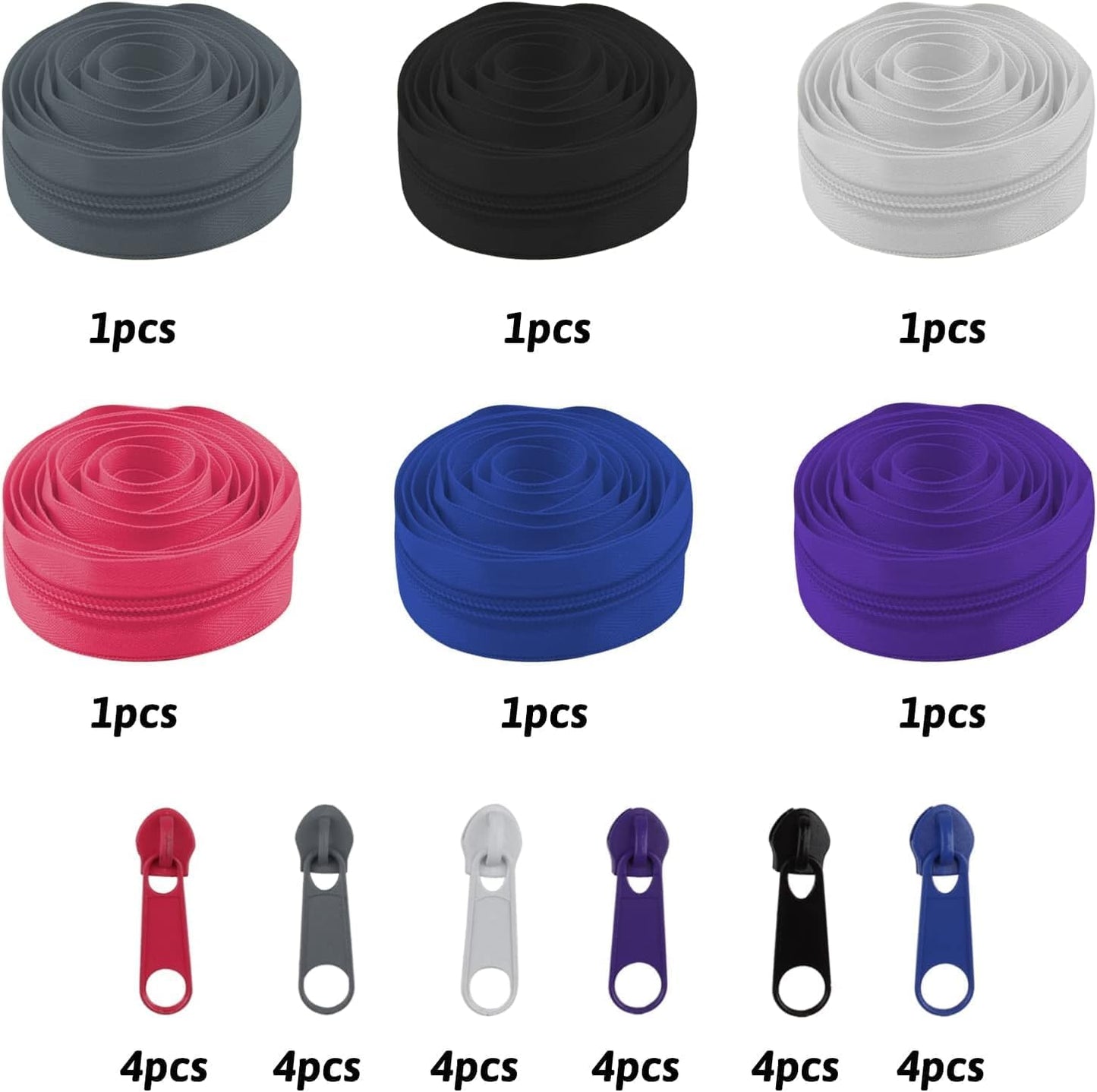 DOITEM 13 Yards 6 Pieces #5 Zippers Assorted Nylon Zipper Nylon Coil Zippers Colorful Sewing Zipper 24 Plastic Sliders for Sewing Supplies
