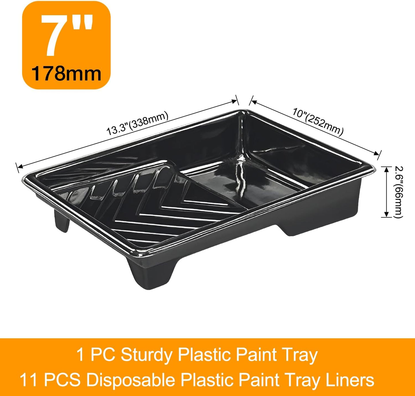 Great Andrew 12 Pack Paint Tray Liners 7 Inch, 1 PC Sturdy Plastic Tray with 11 PCS Disposable Paint Tray Liners, Paint Roller Trays, Paint Pan Liners for DIY Painting Projects, Walls, Furniture