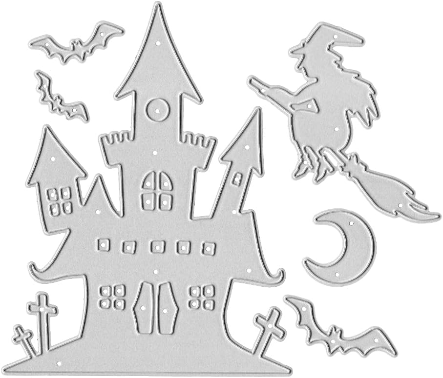 Metal Die Cuts Halloween Castle Witch Bat Cutting Dies Embossing Stencil Template for Card Making Scrapbooking Paper Craft Album Stamps DIY Decor