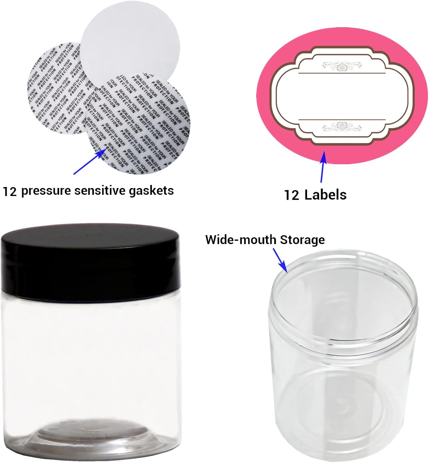 8 oz Plastic Containers with Lids and 4oz Small Containers (Set of 12) Plastic Jars with Lids Cosmetic Jar for Body Butter, Bath Salt, Slime and Beauty Product
