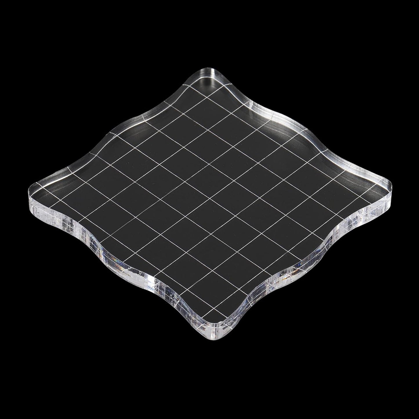 PATIKIL 3" x 3" Acrylic Stamp Block, Clear Stamping Block with Grid Lines Decorative Mounting Blocks Wave for Scrapbooking DIY Crafts Card Making