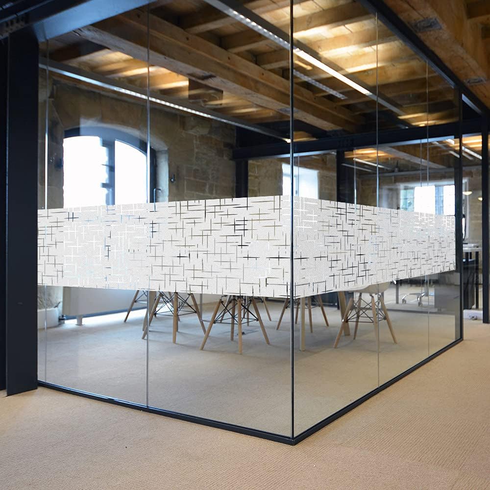 NINETREX Frosted Window Privacy Film,Window Cling Privacy Film, Decorative Glass Static Cling Non-Adhesive Vinyl Removable for Home Office Cross Pattern,17.5 x 118.1Inches