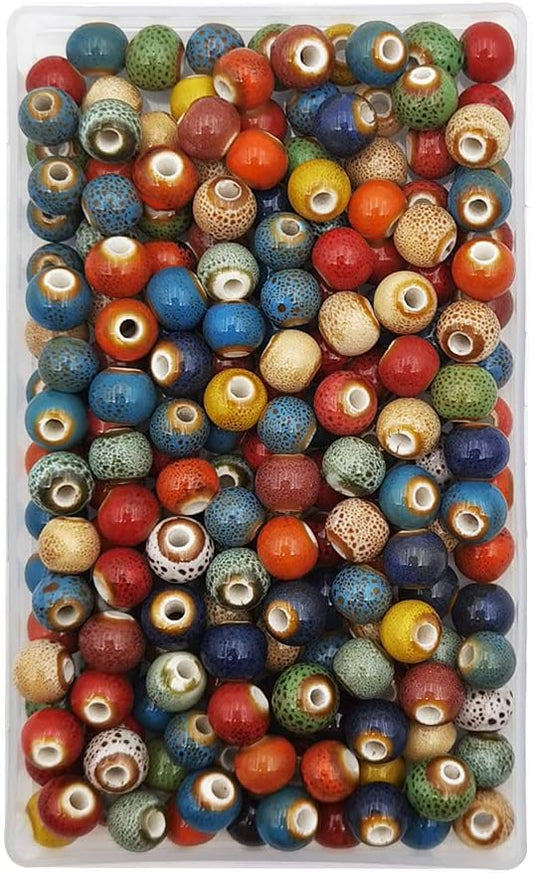 INSPIRELLE 180 Pieces Porcelain Beads Chinese Round Ceramic Beads 8mm for Handmade Jewelry Making Bracelets Necklace Making, Leopard