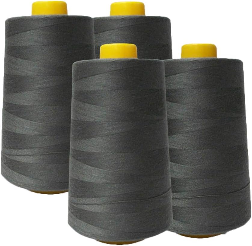 AK TRADING CO. 4-Pack Dark Gray All Purpose Sewing Thread Cones (6000 Yards Each) of High Tensile Polyester Thread Spools for Sewing, Quilting, Serger Machines, Overlock, Merrow & Hand Embroidery