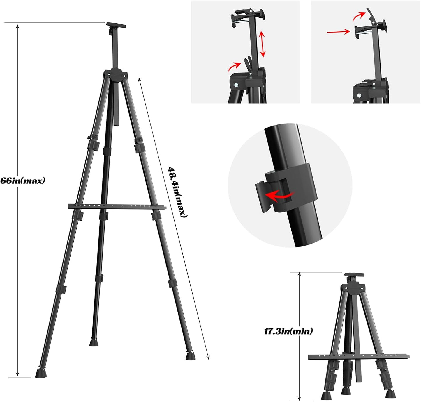 Easels for Painting Canvas, Aredy 66" Art Easel for Drawing, Portable Painting Easel Stand, Metal Table Top Easel (2 Pack)