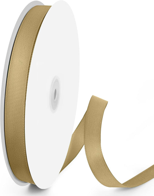 100 Yards 5/8 inch Grosgrain Ribbon, Solid Color Fabric Ribbon Perfect for Gift Wrapping, Wedding, Handmade Bows, Floral Bouquets and Party Decoration(Champagne Gold)