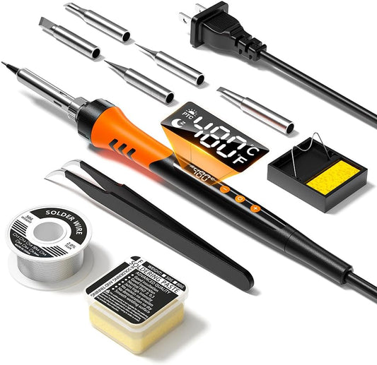 90W 110V LCD Soldering Iron, Soldering Iron Kit, 10-in-1 Soldering gun Tool, 5 Soldering Iron Tips, Solder Wire, Solder Paste, Adjustable Temperature Range 180-480°C