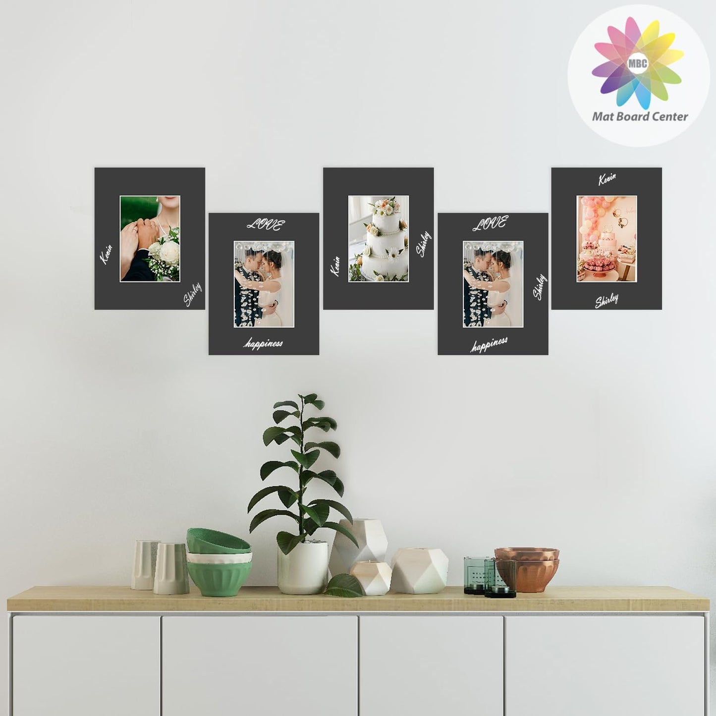 MBC Mat Board Center, 5 Pack 8.5X11 for 5X7 Black Picture Mats Frame Mattes, Bevel Cut, Acid Free, 4-Ply Thickness